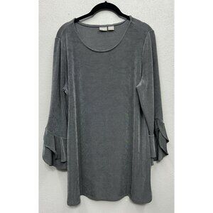 CHICOS Travelers Top Ruffle Bell Sleeve Slinky Size 2 /US 12 - 14 Large Gray